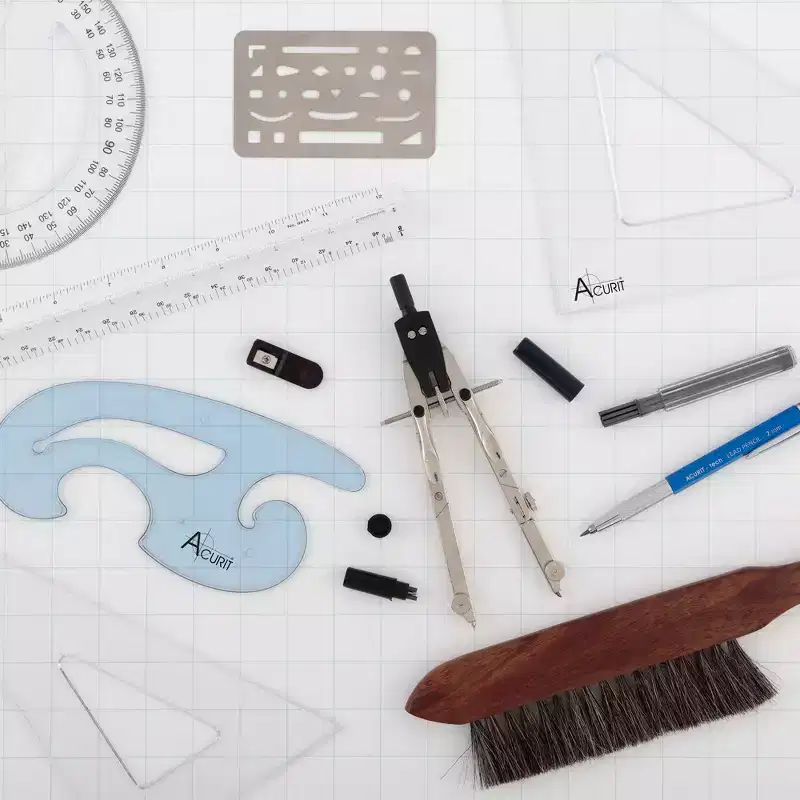 Acurit Drafting Tools & Drafting Kits - Essential Drafting Supplies for Professionals, Artists, Architects - Includes Triangular Scale, Erasing