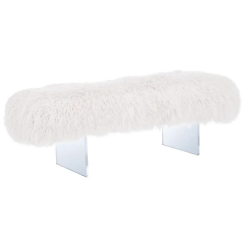 Gaetane Sheepskin Ottoman with Acrylic Legs