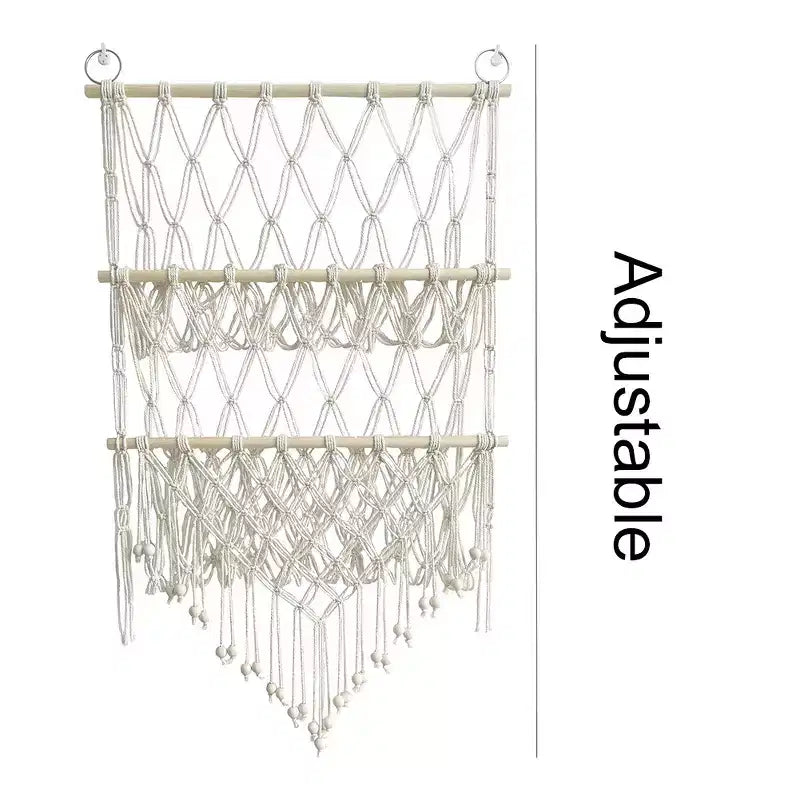 Stuffed Animal Storage Hammock Toy Hammock Net 2-layer Wood Plush Toys Holder Hanging Toy Organizer Wall Hanging Mesh Net for Nursery Play Room
