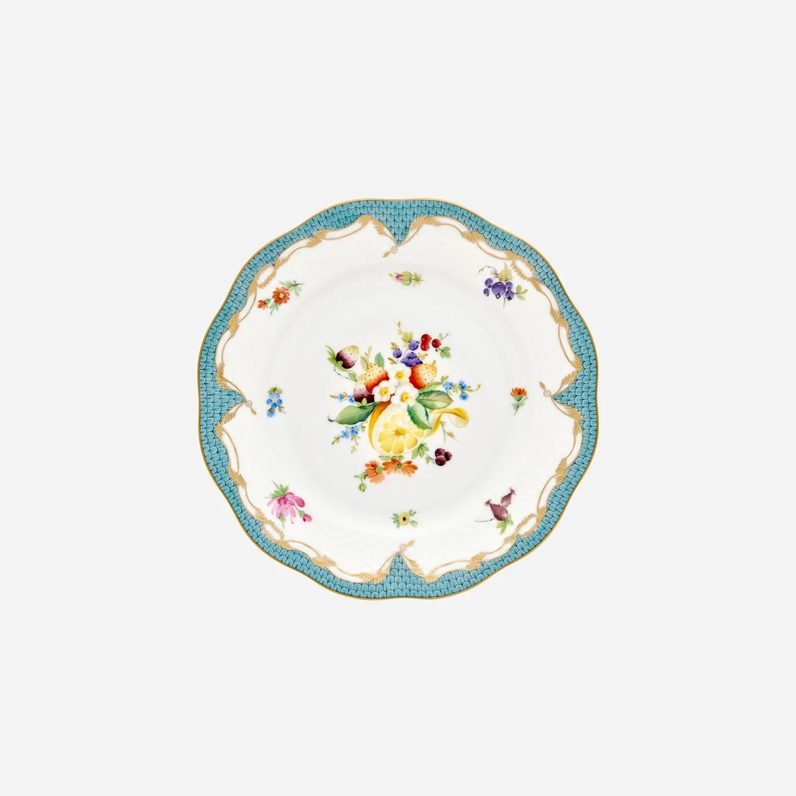 Flowers Blue Fish Scale Gold Dessert Plate 21cm