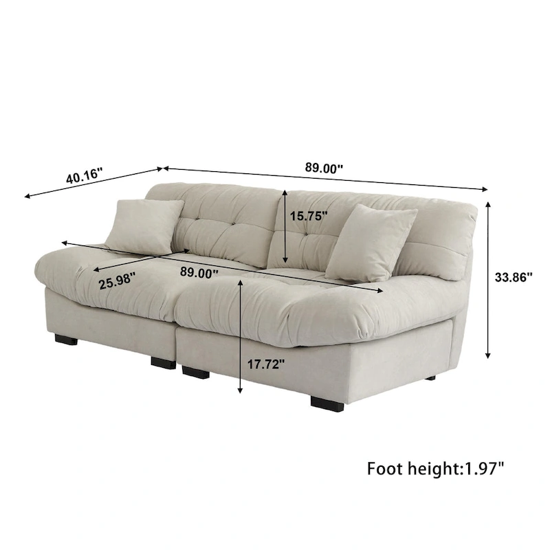 Modern Sanded Velvet Cloud Loveseat Sofa Sectional Couch for Living Room