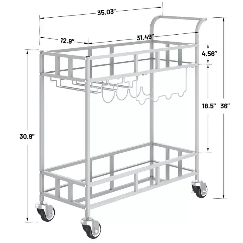 COZONY 2 Tier Bar Cart with Wine Rack and Glass Holder, Mirrored Mobile Serving Cart with Wheels for Kitchen Living Room