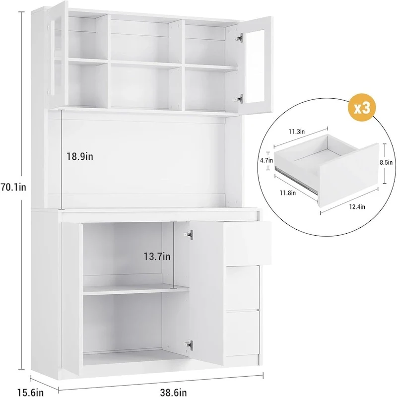 Tall Storage Cabinet with Countertop and LED Lights