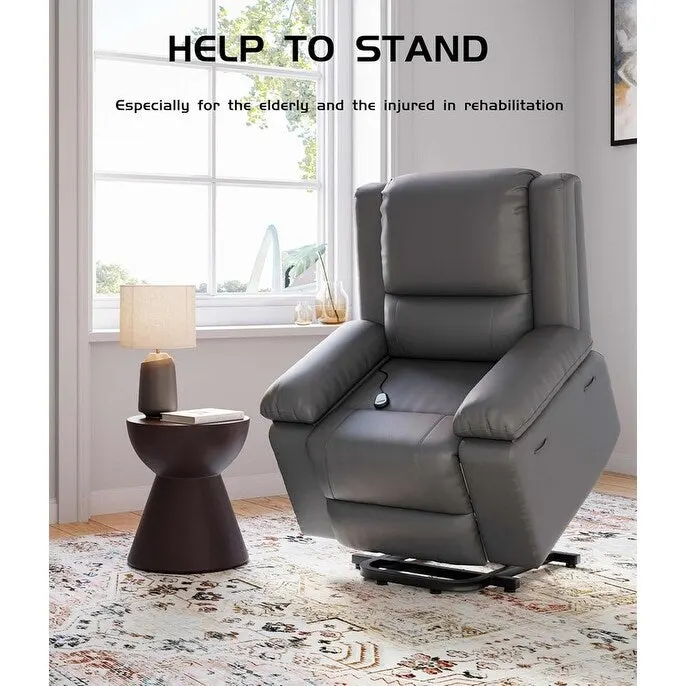 Faux Leather Power Lift Recliner, Heat & Massage, 1-Person �� Cognac / Coffee / Tan / Grey / Beige