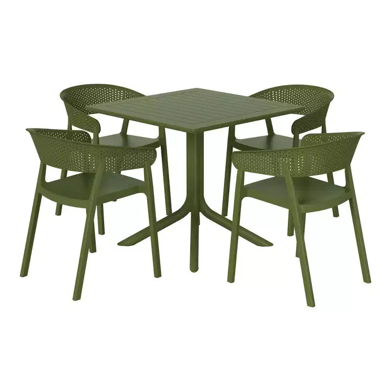 WestinTrends Playa 5-Piece Outdoor Resin Square Patio Dining Table Set with Stackable Patio Dining Chairs