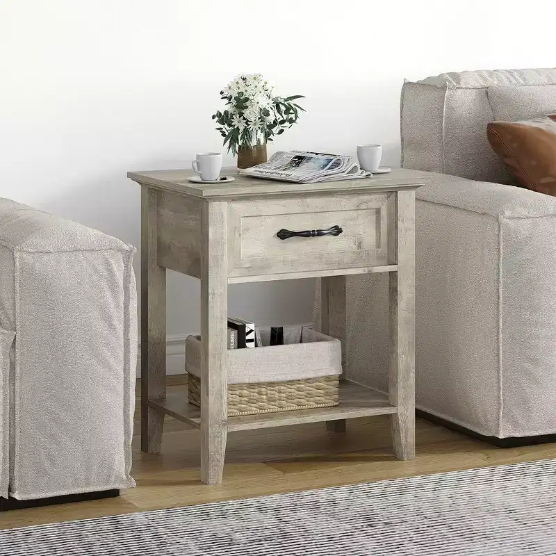 Garvee Modern Versatile Nightstand Beside End Table for Bedroom Nursery Living Room, End Table with Storage Drawer, Easy Assembly, Gray
