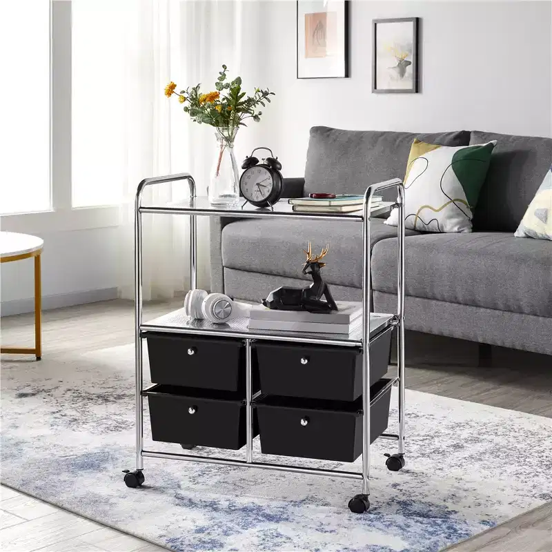 Yaheetech 4-Drawer & 2-Shelf Rolling Storage Cart with Wheels,Black