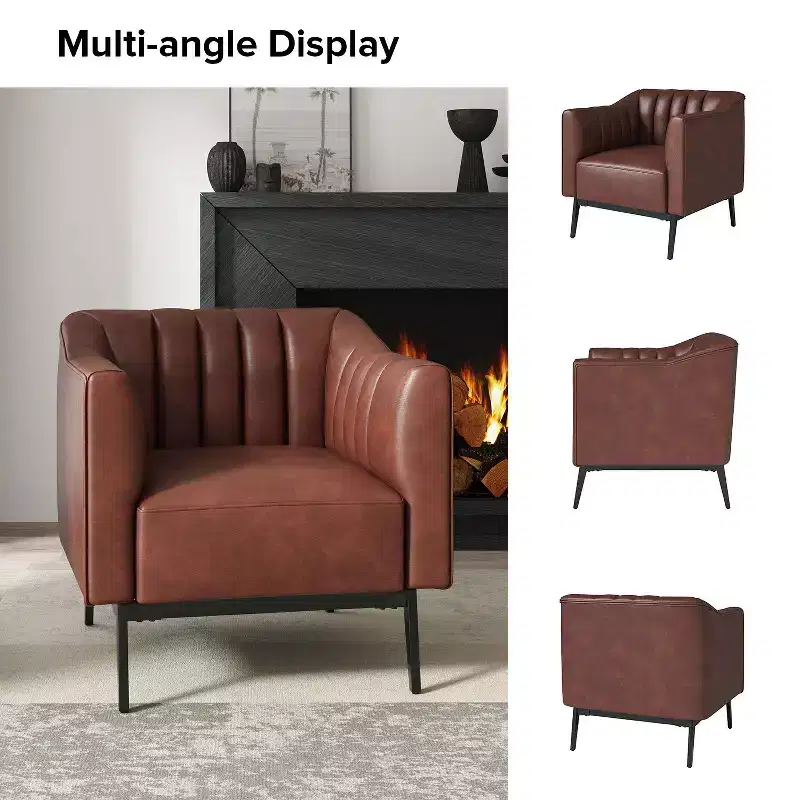 Carsten Industry 30 Wide Faux Leather Chair with Metal Leg|HULALA HOME-BROWN
