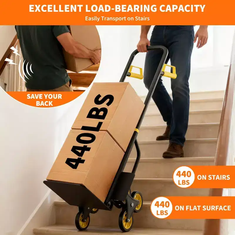 Stair Climbing Hand Truck, Heavy Duty Folding Dolly Cart with 6 Wheels, 440Lbs Capacity, Moving Dolly