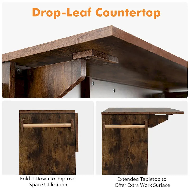 Kitchen Island Cart – White / Brown / Black, Drop-Leaf, Power Outlet, Wine Rack, Microwave Shelf, Casters