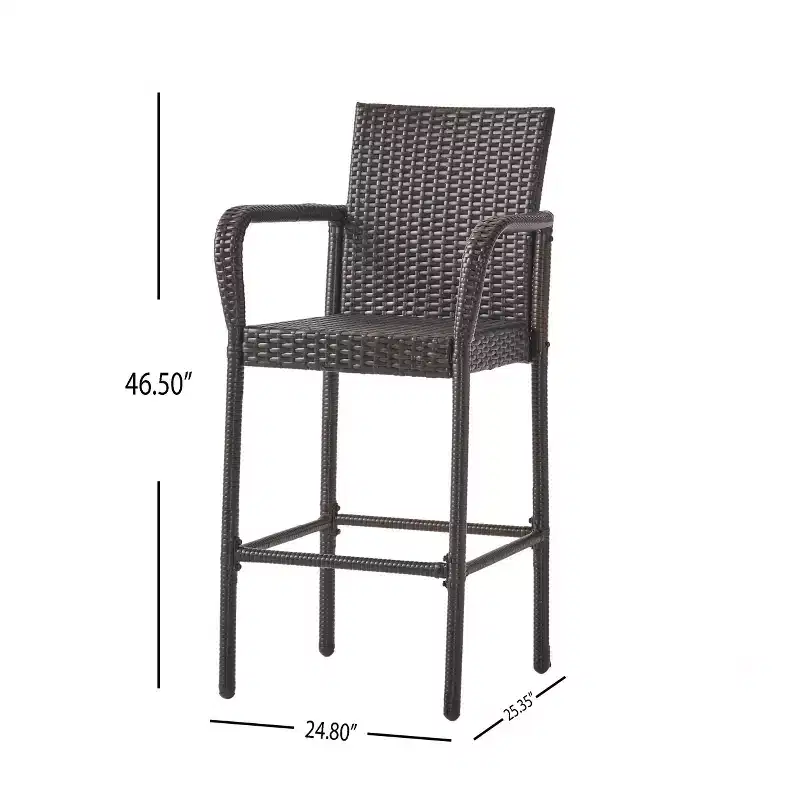 GDFStudio Barnby Outdoor Wicker and Iron 3 Piece Bar Set