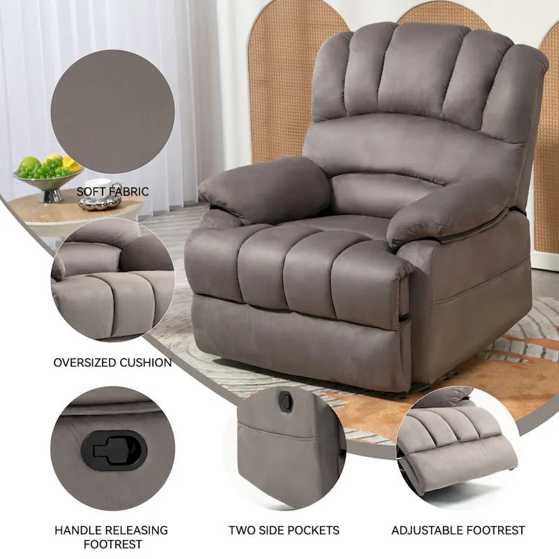 Extra-Large Manual Recliner Chair with Fabric Upholstery