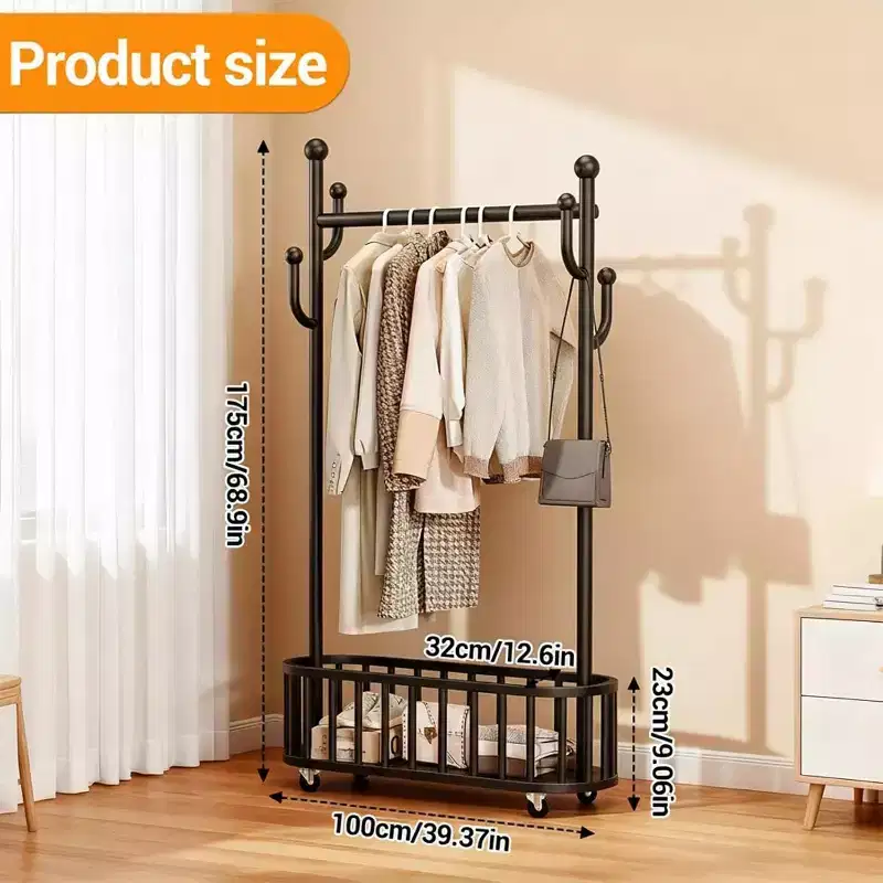 Portable Heavy Duty Movable Clothes Rack on Wheels with Storage Shelf, Metal Clothing Rail for Hanging Garments, Coats, 175 x 80 x 32 cm, White