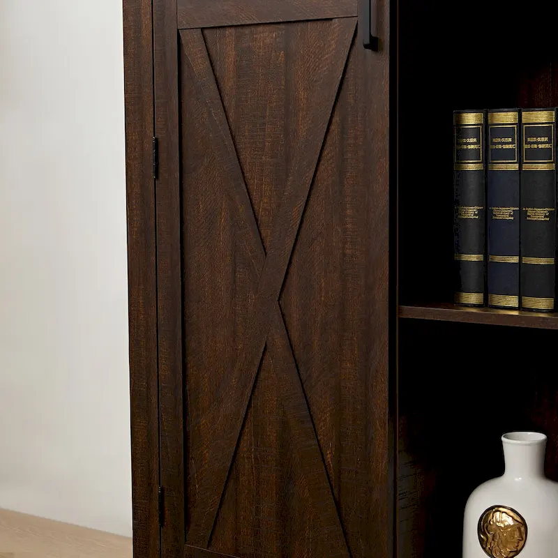 Rustic Barn Door Storage Cabinet Pantry Cupboard with Adjustable Shelves