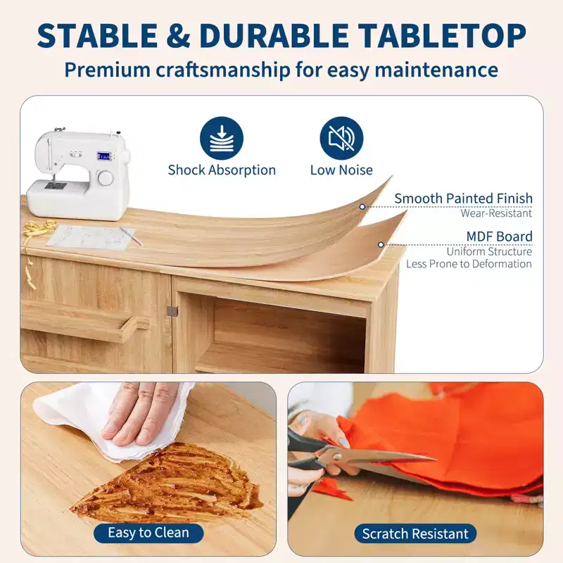 Folding Sewing Table and Compact Craft Station with Lockable Wheels, Sewing Machine Desk with Storage Shelves, Trays and Pegs