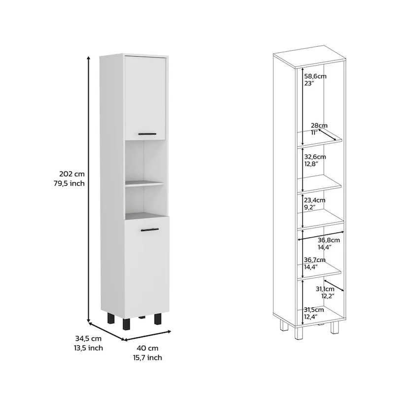 Pantry Cabinet with Three Interior Shelves, White Finish