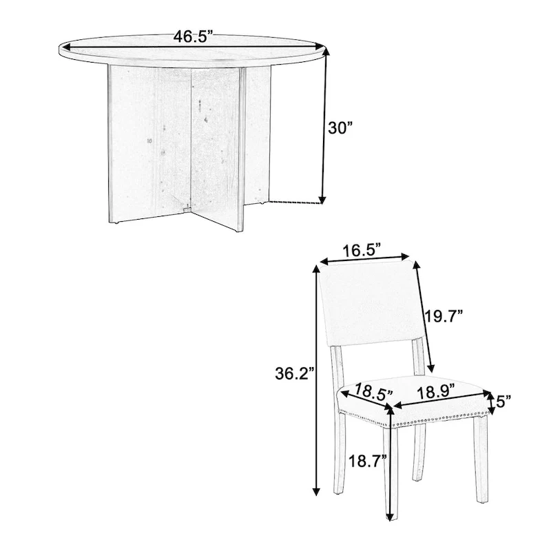 Modern 5-Piece Round Dining Table Set Pedestal Kitchen Table Set with 4 Upholstered Dining Chairs