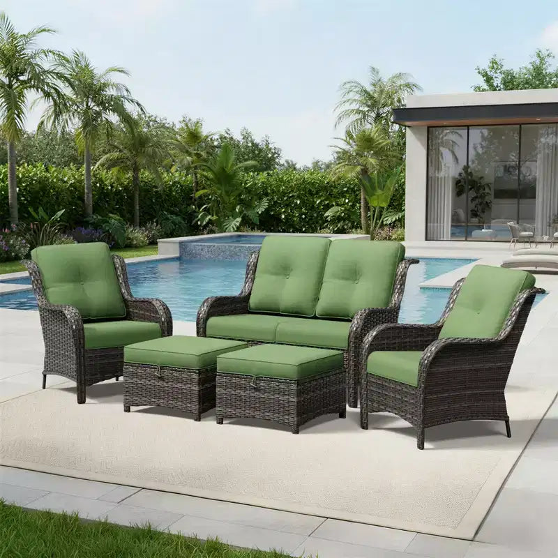 UPTIOT All-Weather Olefin Wicker Sofa Set with Multi-Functional Ottomans