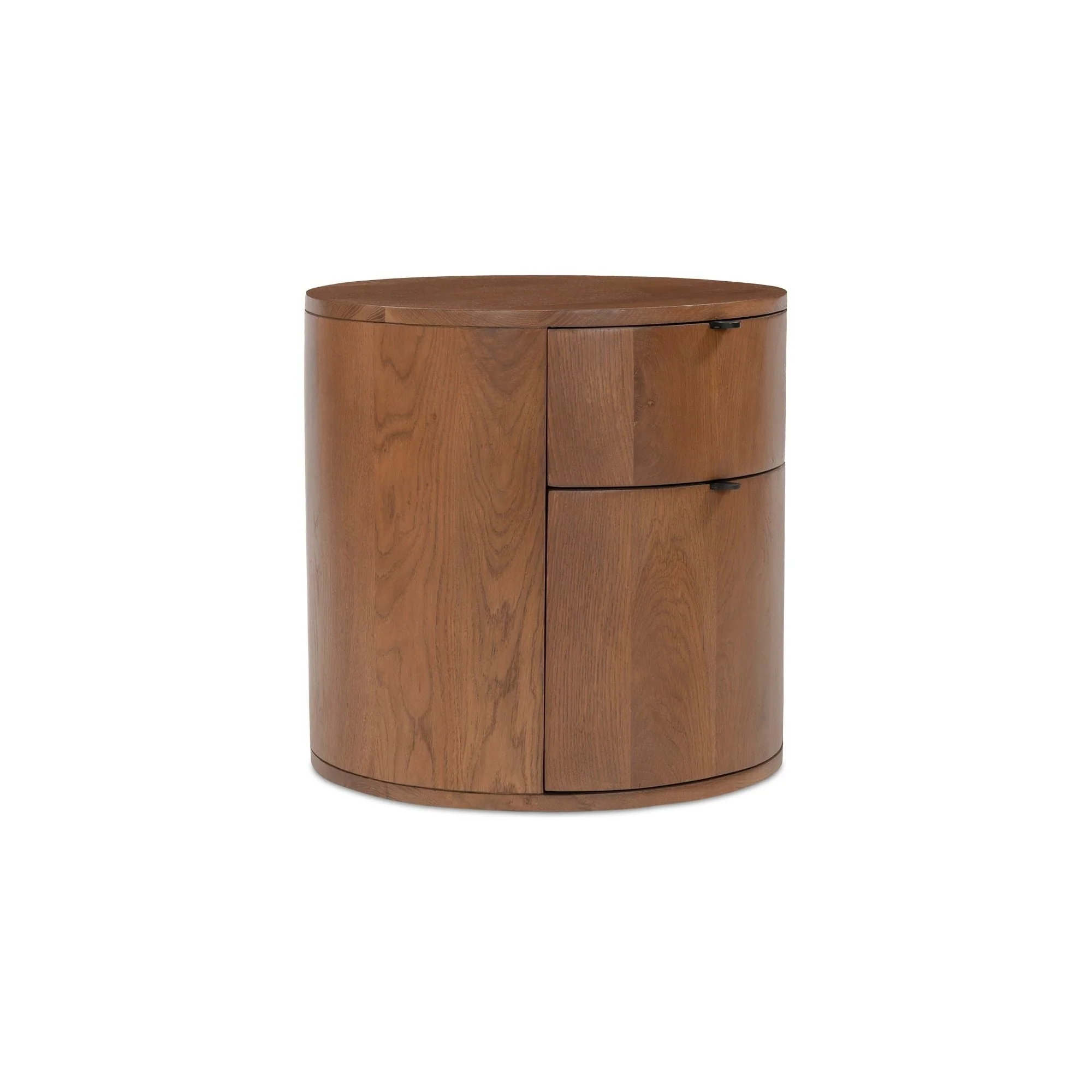 Minimalist Curved Solid Oak 2-Drawer Nightstand with Soft-Close Glides & Metal Pull for Bedroom