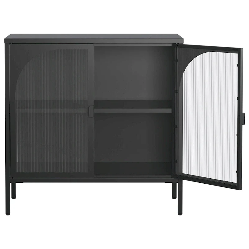 Metal Sideboard Cabinet with 2 Glass Doors and Adjustable Shelves