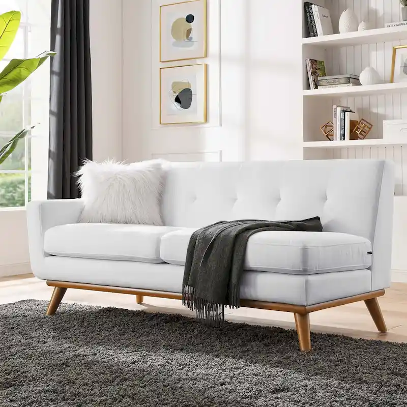 Engage Mid-century Modern Upholstered Fabric Left-arm Loveseat, Azure
