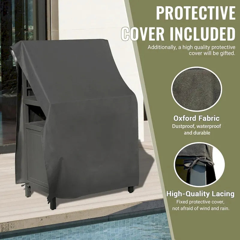Outdoor Kitchen Storage Island – Grey, Powder-Coated Aluminum, Food-Safe Countertop, Modular Design