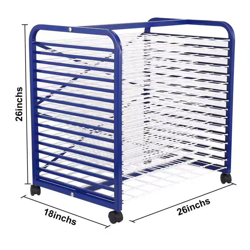 Shelf Small Mobile Art Drying Rack  Adjustable Wire Shelf Organizer with Wheels for Studios, Schools & Classrooms
