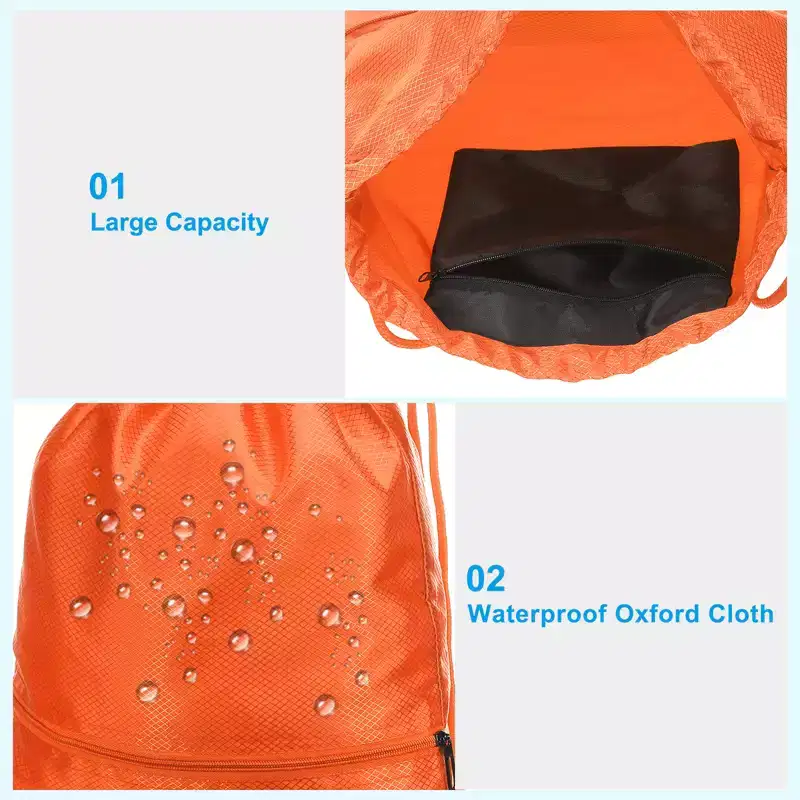 Unique Bargains Waterproof Adjustable Zip Pocket Drawstring Backpack Bags for Women Men