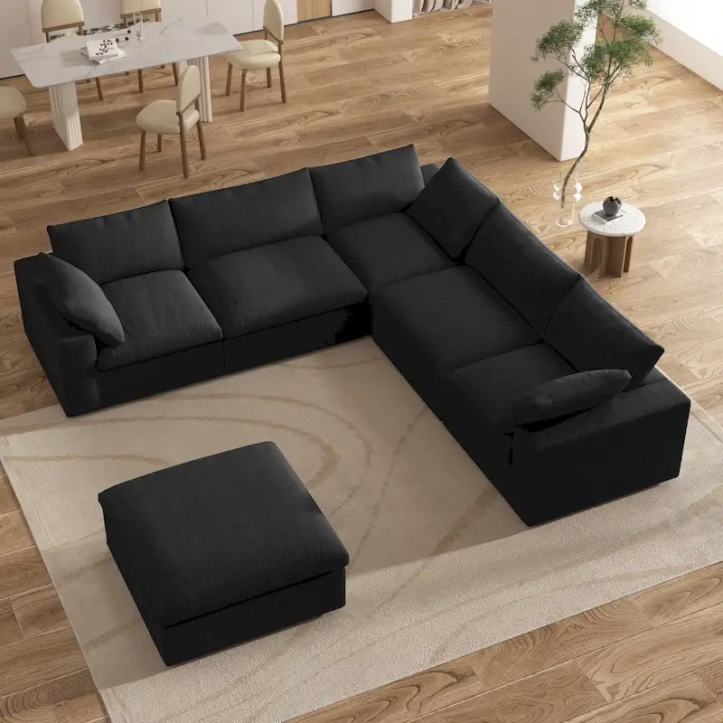 Large Down Filled Corner Sectional Sofa Couch with Ottoman for Living Room Set
