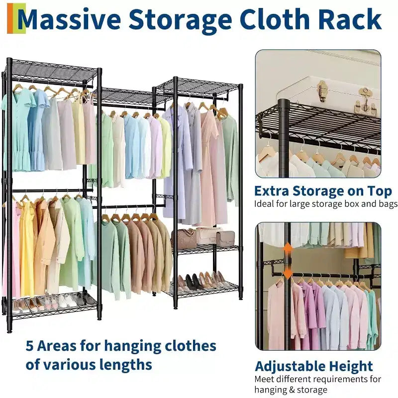 Freestanding Clothing Rack, 70.5 H Garment Rack Combo with Adjustable Shelves Storage for Bedroom Laundry Room Closet