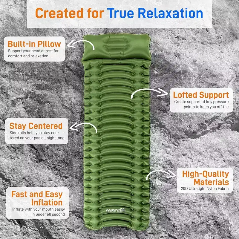 SereneLife Ultralight Sleeping Pad - Portable, Comfortable, and Tear-Resistant