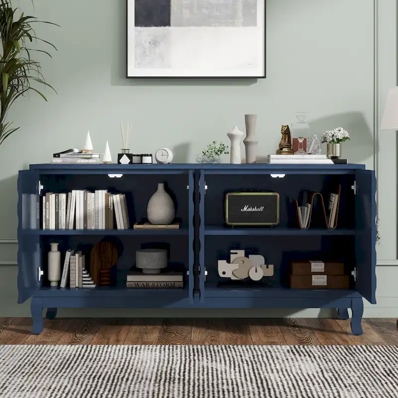 Arched Wavy Pattern Doors Elegant Sideboard with Adjustable Shelves