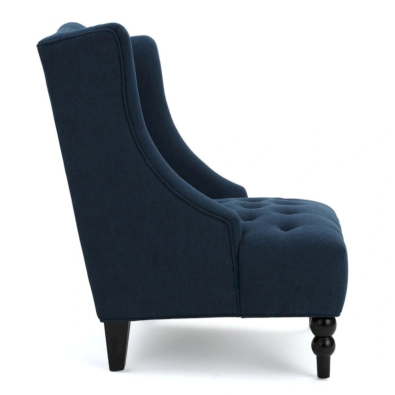 Upholstered Wingback Chair – Blue / Navy / Silver / Green, Button-Tufted Diamond Stitch, Birch Legs, Seats 1