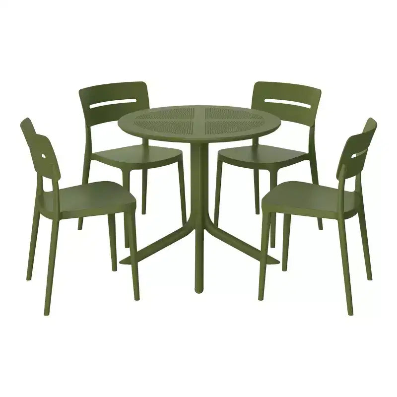 WestinTrends Playa Modern 5-Piece Resin Round Patio Dining Table Set with Stackable Patio Dining Chairs