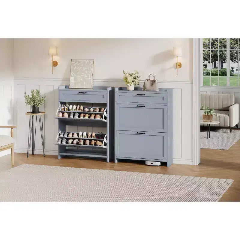 Modern Turn Drawer Shoe Cabinet, Space-Saving Storage Organizer for Entryway