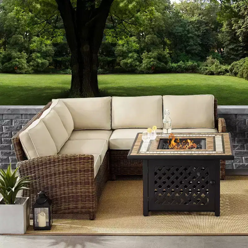 Bradenton 4pc Outdoor Wicker Sectional Set with Fire Table - Crosley