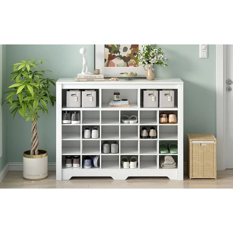 24-Cubby Shoe Cabinet with Curved Base, Versatile Sideboard
