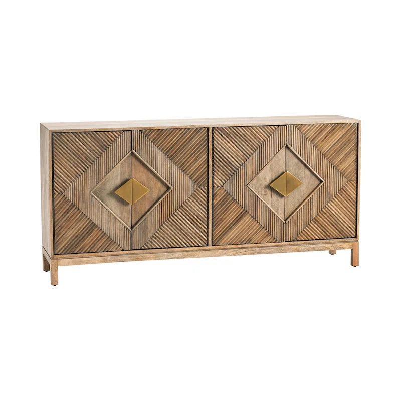 Medium Brown Four-Door Sideboard Buffet Cabinet for 1–4 Person Dining Room