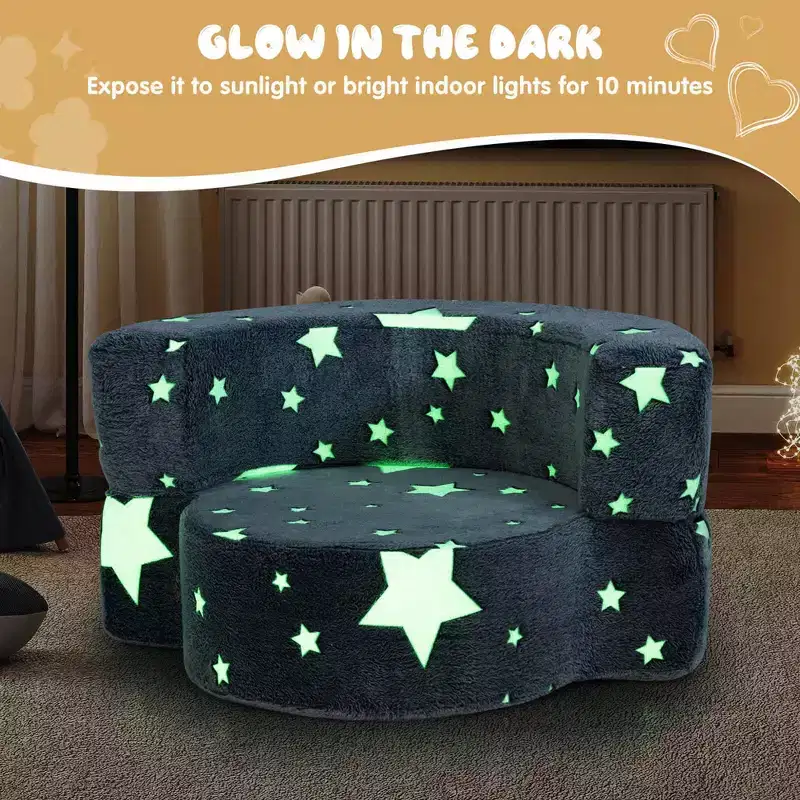 Costway Kids Plush Couch with Machine Washable Flannel Cover Soft Sponge Padding