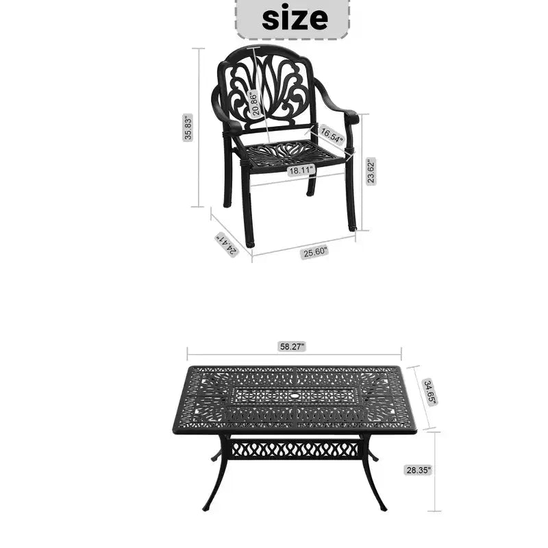 5-Piece Rectangular Cast Aluminum Patio Dining Set for Outdoor Backyard Garden Deck Poolside with Cushions