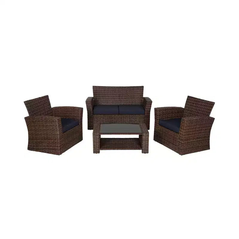 WestinTrends 4 Piece Outdoor Wicker Rattan Conversation Sofa set with Coffee table