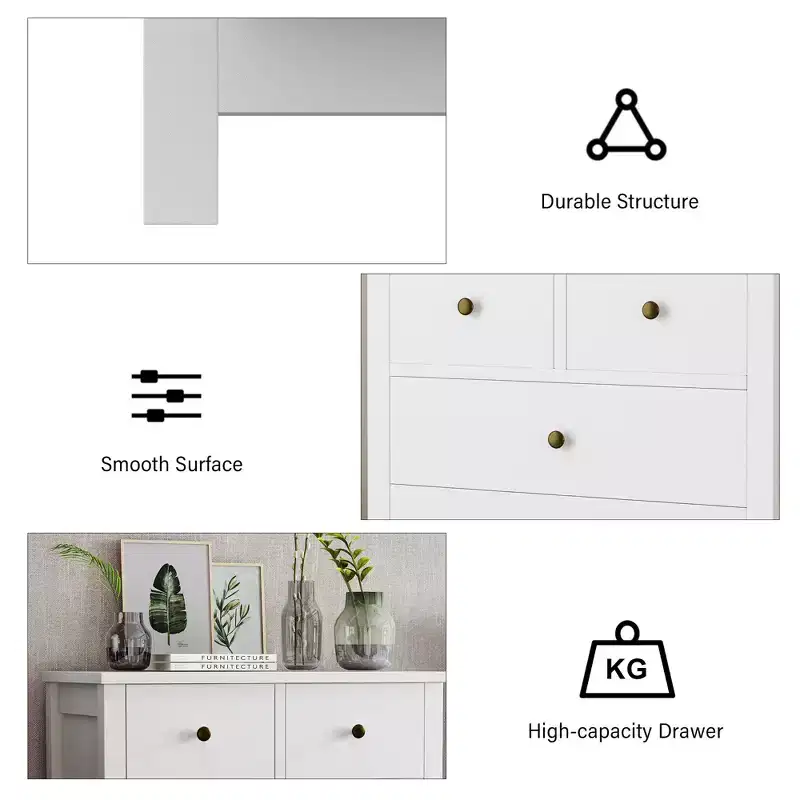 5-Drawer Fluted Dresser with Gold Metal Handles and Legs
