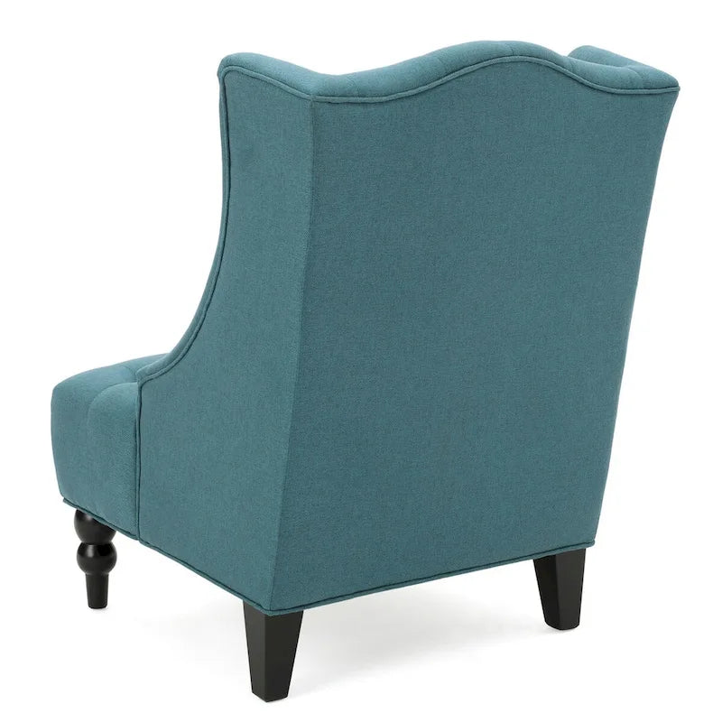 Upholstered Wingback Chair – Blue / Navy / Silver / Green, Button-Tufted Diamond Stitch, Birch Legs, Seats 1