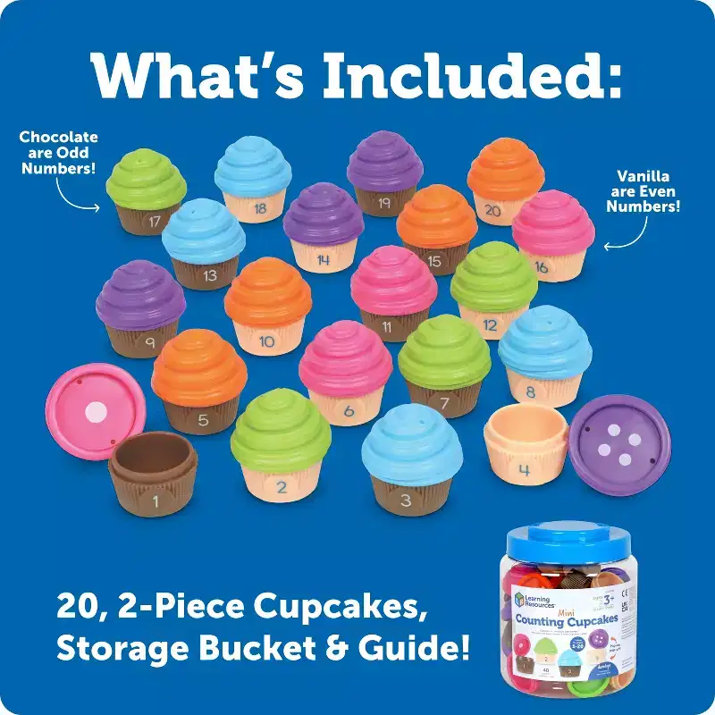 Learning Resources Mini Counting Cupcakes: Educational Toy for Math Learning, Plastic, 20-Piece Set for Toddlers