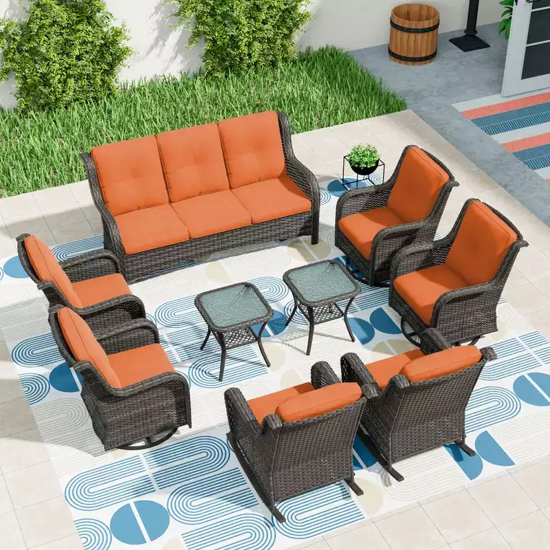 UPTIOT 9 Pieces Outdoor Wicker Sectional Sofa