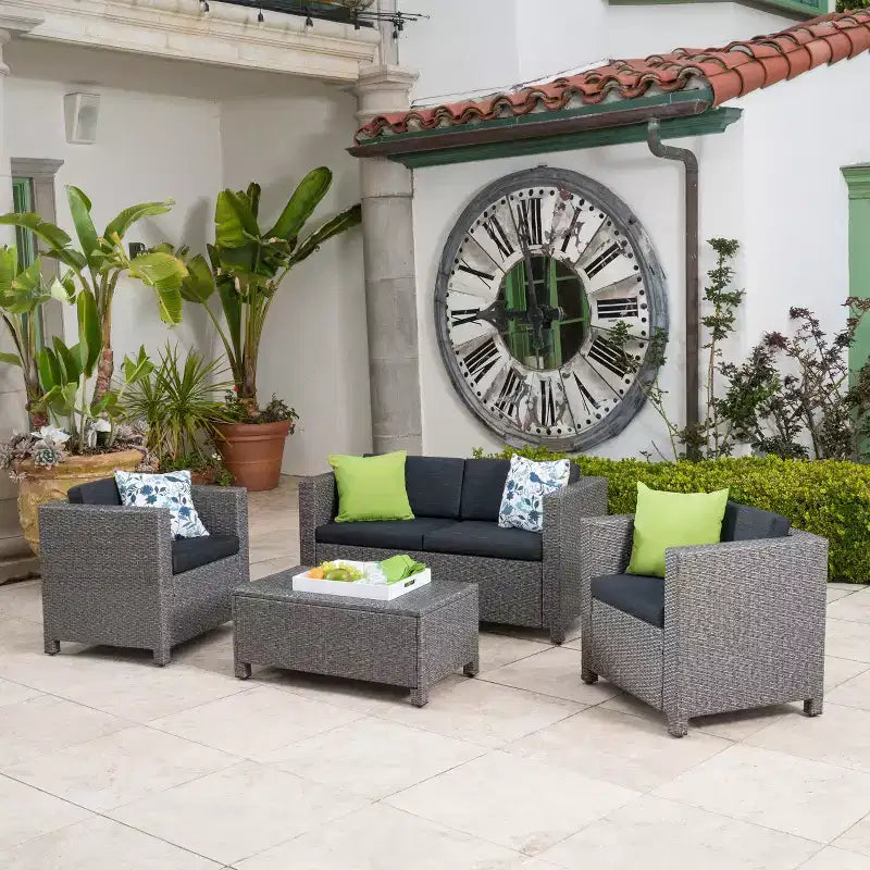 Christopher Knight Home Puerta Outdoor Wicker 4 Seater Chat Set with Cushions