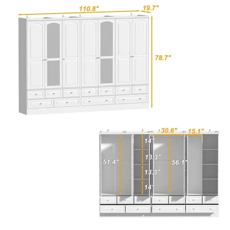 Modular Majesty Double Wardrobe Mirror-Front Storage Closet Armoires