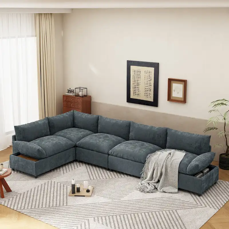 Christopher Knight Home - Harper 115 Modular Upholstery Sectional Sofa with Plush Cushions and Hidden Storage Compartments