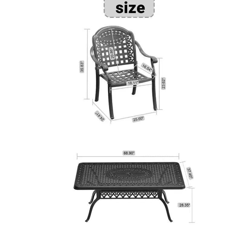 5-Piece Rectangular Cast Aluminum Patio Dining Set for Outdoor Backyard Garden Deck Poolside with Cushions