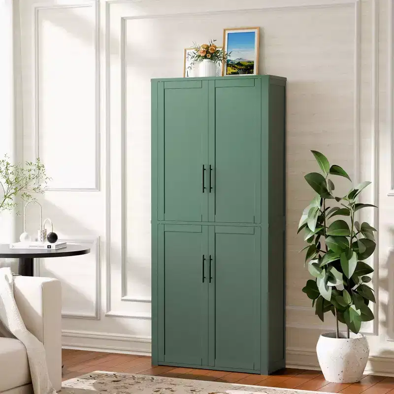Kitchen Pantry Cabinet, Freestanding Food Storage Cabinet with 4 Doors & Adjustable Shelves, Floor Utility Storage Organizer